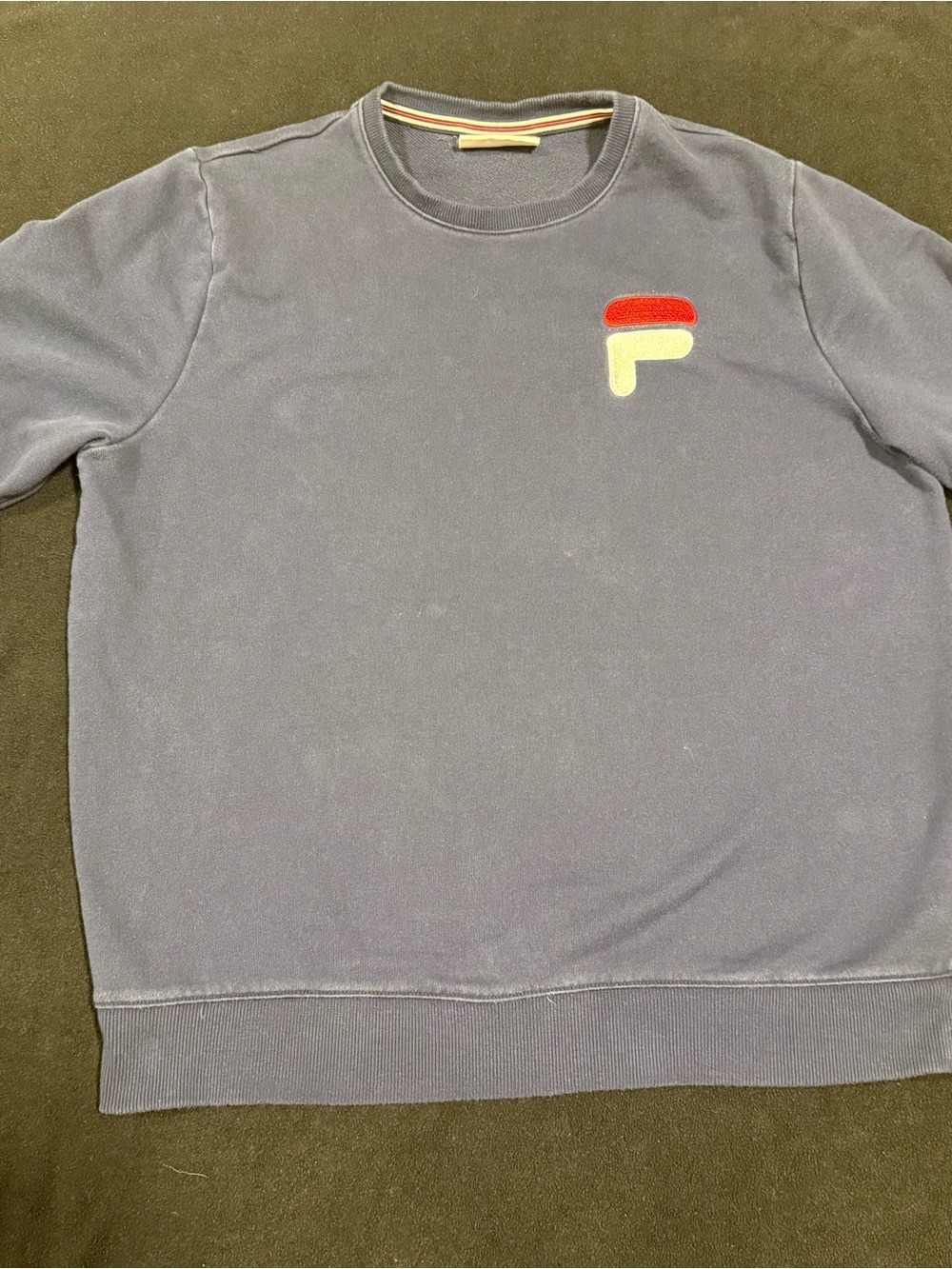 FILA Men's Crewneck Sweater in Slate Blue with Red & Cream Logo